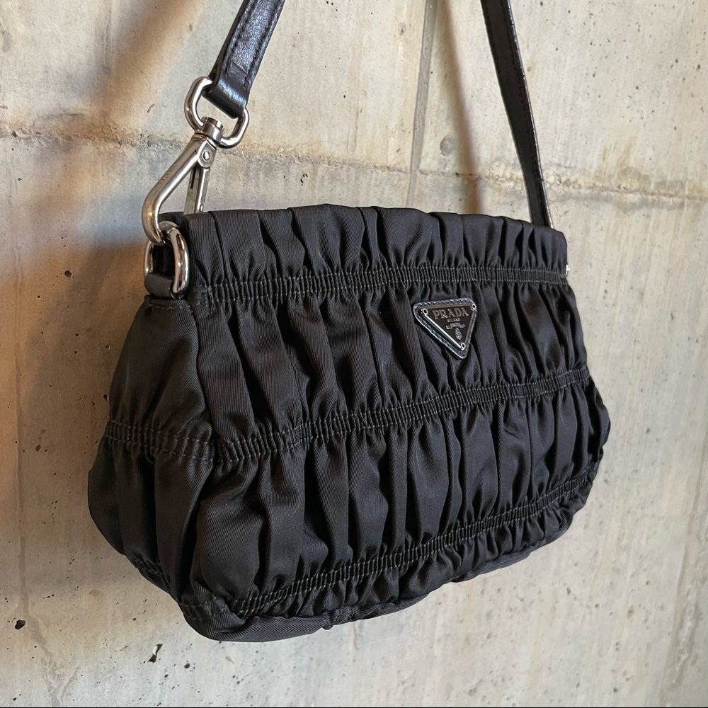 Prada Nylon Tessuto Gaufre Mini Pochette Shoulder Bag Black